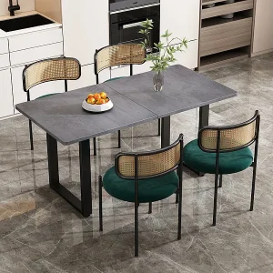 Eethoekset (tafel + 4 stoelen) – Stoelen in groen fluweel – Tafel 140 x 70 x 75 cm