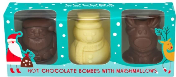 Chocoba Chocolate hot chocolate bombes met Kerstfiguren 3 stuks