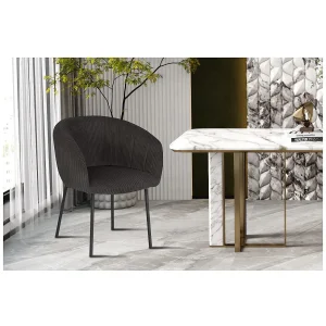 Eetkamerstoel SEVILLE – Ribfluweel grijs – Armleuningen – Zwarte metalen poten – Design / Industriële stijl Eetkamerstoel SEVILLE – Ribfluweel grijs – Armleuningen – Zwarte metalen poten – Design / Industriële stijl