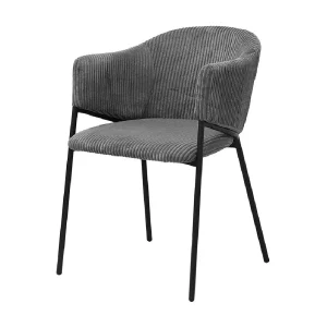 Eetkamerstoel IMANY – Donkergrijs ribfluweel – Armleuningen – Zwarte metalen poten – Design / Industriële stijl