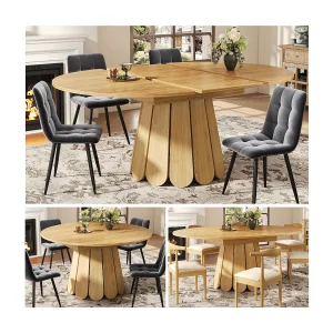 Eettafel voor 6 personen – 118/158 x 118 x 76,8 cm – uitschuifbaar blad – MDF – naturel Eettafel voor 6 personen – 118/158 x 118 x 76,8 cm – uitschuifbaar blad – MDF – naturel