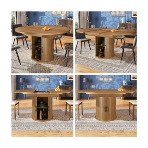 Eettafel voor 6 personen – 118/158 x 118 x 76,8 cm – uitschuifbaar blad + met opbergruimte – MDF – naturel Eettafel voor 6 personen – 118/158 x 118 x 76,8 cm – uitschuifbaar blad + met opbergruimte – MDF – naturel
