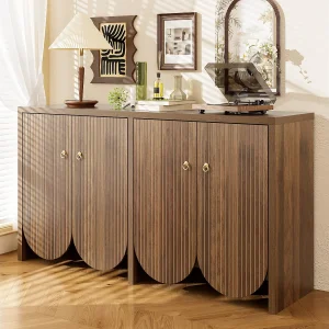 Elegante buffetkast in notenhoutlook – 147 x 40 x 80 cm – met 4 deuren + verstelbare planken – MDF – naturel Elegante buffetkast in notenhoutlook – 147 x 40 x 80 cm – met 4 deuren + verstelbare planken – MDF – naturel