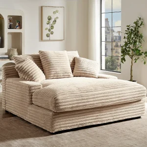 Tweezits chaise longue van fluweel met brede ribbels in oudroze ESARTO van Pascal Morabito Tweezits chaise longue van fluweel met brede ribbels in oudroze ESARTO van Pascal Morabito