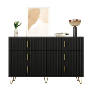 Dressoir met 3 deuren en laden, zwart en goud, MDF, (120x38x77 cm)