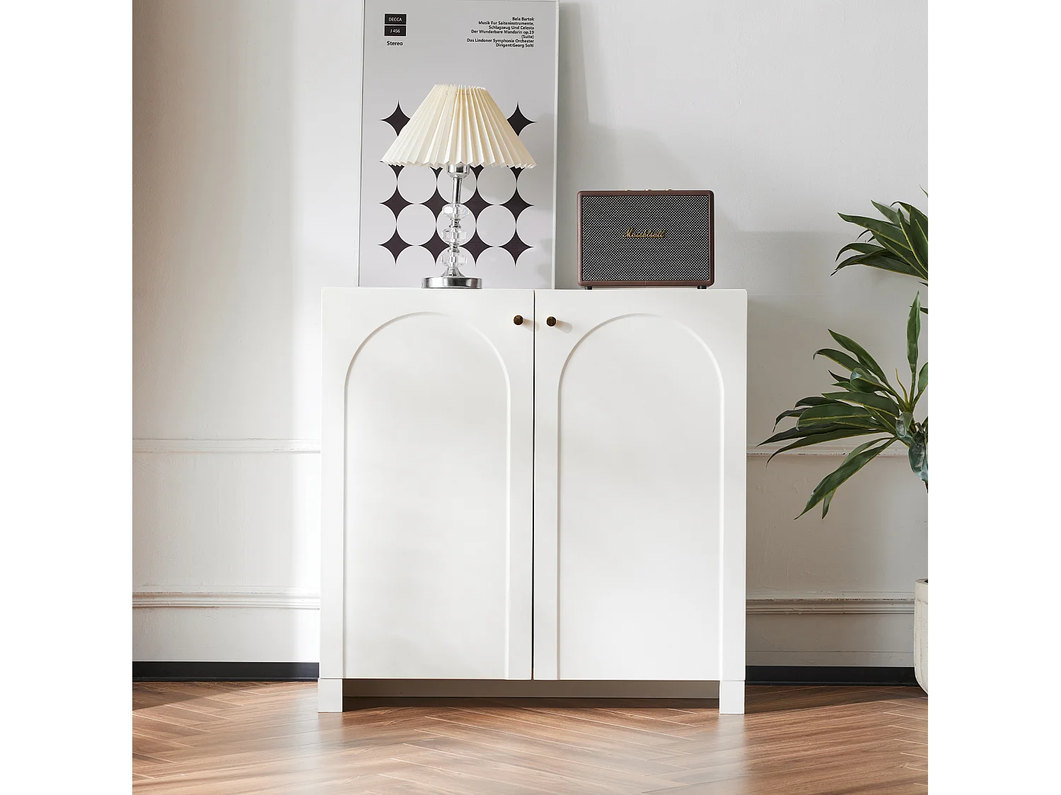 Dressoir met 2 deuren en 6 laden, opbergmeubel, modern design, wit (80x40x80 cm)
