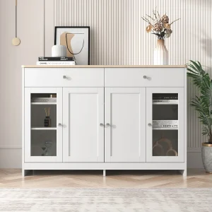 Dressoir met 4 deuren en 2 laden, hout en wit design, MDF (120x37x80 cm)