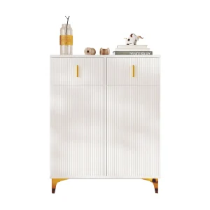 Dressoir met 3 rotan schuifdeuren, 2 lades, MDF, wit (83x35x101 cm)