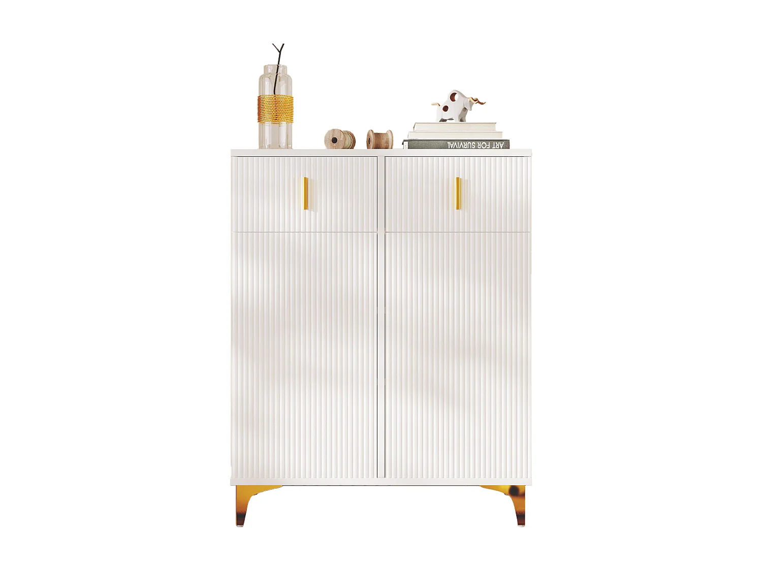 Dressoir met 3 rotan schuifdeuren, 2 lades, MDF, wit (83x35x101 cm)