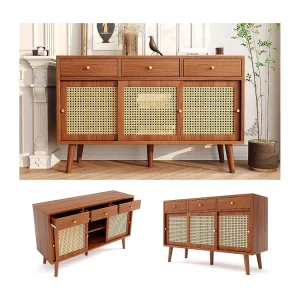Dressoir met 3 laden en 3 glazen schuifdeuren, modern design, MDF, walnootkleur (120x40x78 cm) Dressoir met 3 laden en 3 glazen schuifdeuren, modern design, MDF, walnootkleur (120x40x78 cm)