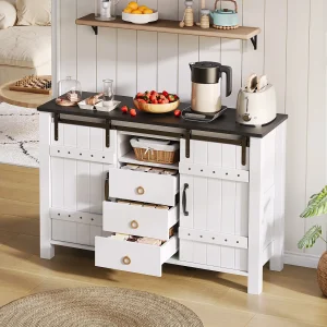 Dressoir met 3 laden en schuifdeuren, MDF, Wit, (120x40x80 cm) Dressoir met 3 laden en schuifdeuren, MDF, Wit, (120x40x80 cm)