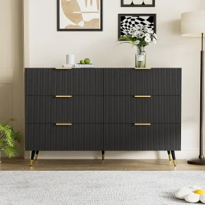 Elegant dressoir met laden en deuren, MDF, zwart en goud (120x40x77 cm) Elegant dressoir met laden en deuren, MDF, zwart en goud (120x40x77 cm)