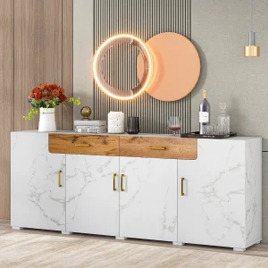 Dressoir met 3 rotandeuren, opbergmeubel met metalen handgrepen, voor woonkamer, slaapkamer en kantoor, notenhout (129,8x40x76 cm)