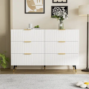Elegant dressoir met 6 lades, MDF, wit en goud (120x40x77 cm) Elegant dressoir met 6 lades, MDF, wit en goud (120x40x77 cm)