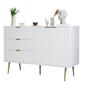 Dressoir met 3 deuren en laden, MDF, wit en goud, (120x38x80,5 cm)