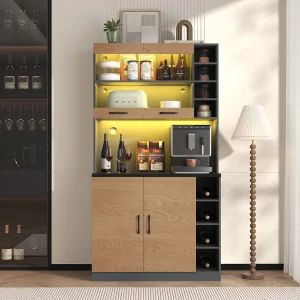 Dressoir met LED, 2 x USB, 2 x stopcontacten, 3 lades, 100x40x187 cm, praktische opbergruimte voor keuken en eetkamer