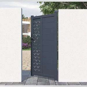 Draaipoort van aluminium met motieven – Halfopengewerkt – L. 103 x H. 181 cm – Koop nu Draaipoort van aluminium met motieven – Halfopengewerkt – L. 103 x H. 181 cm – Koop nu