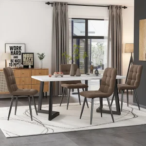 Eetkamerset van 5 stuks, rechthoekige tafel met 4 bruine fluwelen stoelen, zwarte metalen poten, wit MDF (117x68x75 cm) Eetkamerset van 5 stuks, rechthoekige tafel met 4 bruine fluwelen stoelen, zwarte metalen poten, wit MDF (117x68x75 cm)