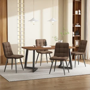 Eetkamerset (5-delig), tafel 140×80 cm met 4 bruine fluwelen stoelen, zwarte metalen poten, wit MDF (140x80x75 cm) Eetkamerset (5-delig), tafel 140×80 cm met 4 bruine fluwelen stoelen, zwarte metalen poten, wit MDF (140x80x75 cm)