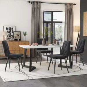 Essgruppe (5 stuks), Rechthoekige eettafel 117×68 cm met 4 grijze fluwelen stoelen, zwarte metalen poten