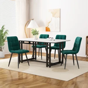 Eettafel 120×70 cm met 4 stoelen, MDF, metaal, zwart, groen Eettafel 120×70 cm met 4 stoelen, MDF, metaal, zwart, groen