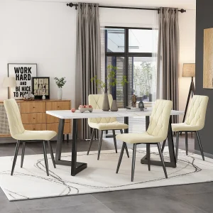 Eetkamerset (5-delig), tafel 117×68 cm met 4 beige fluwelen stoelen, zwarte metalen poten, wit MDF (117×68×75 cm) Eetkamerset (5-delig), tafel 117×68 cm met 4 beige fluwelen stoelen, zwarte metalen poten, wit MDF (117×68×75 cm)