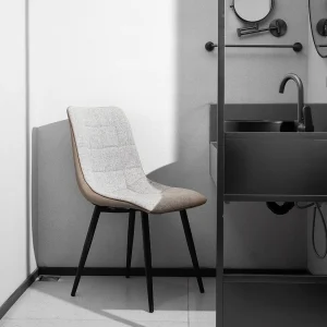 eetkamerstoelen met metalen frame, linnen stof en imitatieleer, comfortabel en modern, grijs (47x44x89 cm)