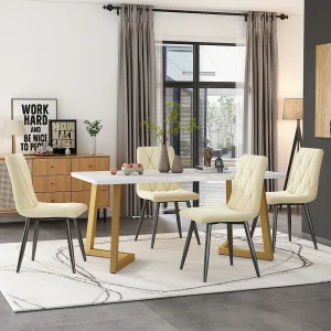 Eetkamerset (set 117x68cm, rechthoekige tafel met 4 stoelen, beige keperfluwelen stoelen, gouden tafelpoten) (117x68x75 cm) Eetkamerset (set 117x68cm, rechthoekige tafel met 4 stoelen, beige keperfluwelen stoelen, gouden tafelpoten) (117x68x75 cm)