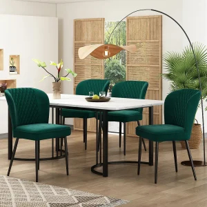 Eetkamerset, tafel 140x80x75 cm met 4 zwarte fluwelen stoelen, gouden metalen poten, wit MDF Eetkamerset, tafel 140x80x75 cm met 4 zwarte fluwelen stoelen, gouden metalen poten, wit MDF