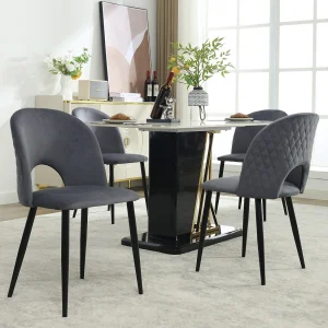 Eetkamerstoel (4 stuks), designstoel met rugleuning, metalen frame, verstelbare poten, ruitpatroon op de rugleuning, grijs Eetkamerstoel (4 stuks), designstoel met rugleuning, metalen frame, verstelbare poten, ruitpatroon op de rugleuning, grijs