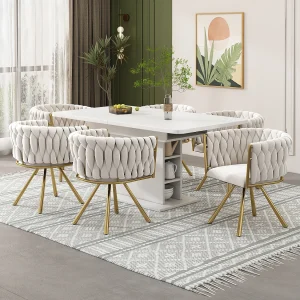 Eetkamerstoelen met gecapitonneerde rugleuning, 4 stuks, fluwelen bekleding, gouden metalen poten, beige (50x45x91 cm)