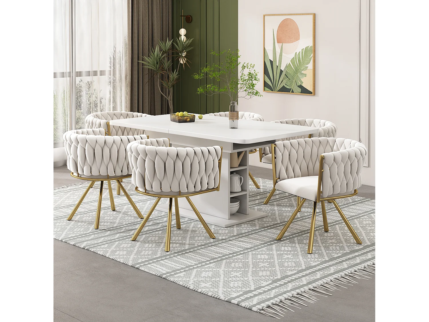 Eetkamerstoelen met gecapitonneerde rugleuning, 4 stuks, fluwelen bekleding, gouden metalen poten, beige (50x45x91 cm)