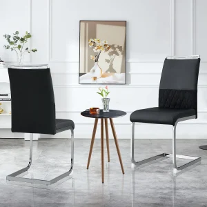 Eetkamerstoelen, set van 2, hoge rugleuning van PU-leer en linnen, decoratieve studs, metaal, zwart fluweel (42x45x83,7 cm) Eetkamerstoelen, set van 2, hoge rugleuning van PU-leer en linnen, decoratieve studs, metaal, zwart fluweel (42x45x83,7 cm)