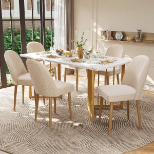 eetkamerstoelen, beige fluwelen stoelen met gouden metalen poten, modern en comfortabel design (45,5 x 62 x 87,5 cm) eetkamerstoelen, beige fluwelen stoelen met gouden metalen poten, modern en comfortabel design (45,5 x 62 x 87,5 cm)