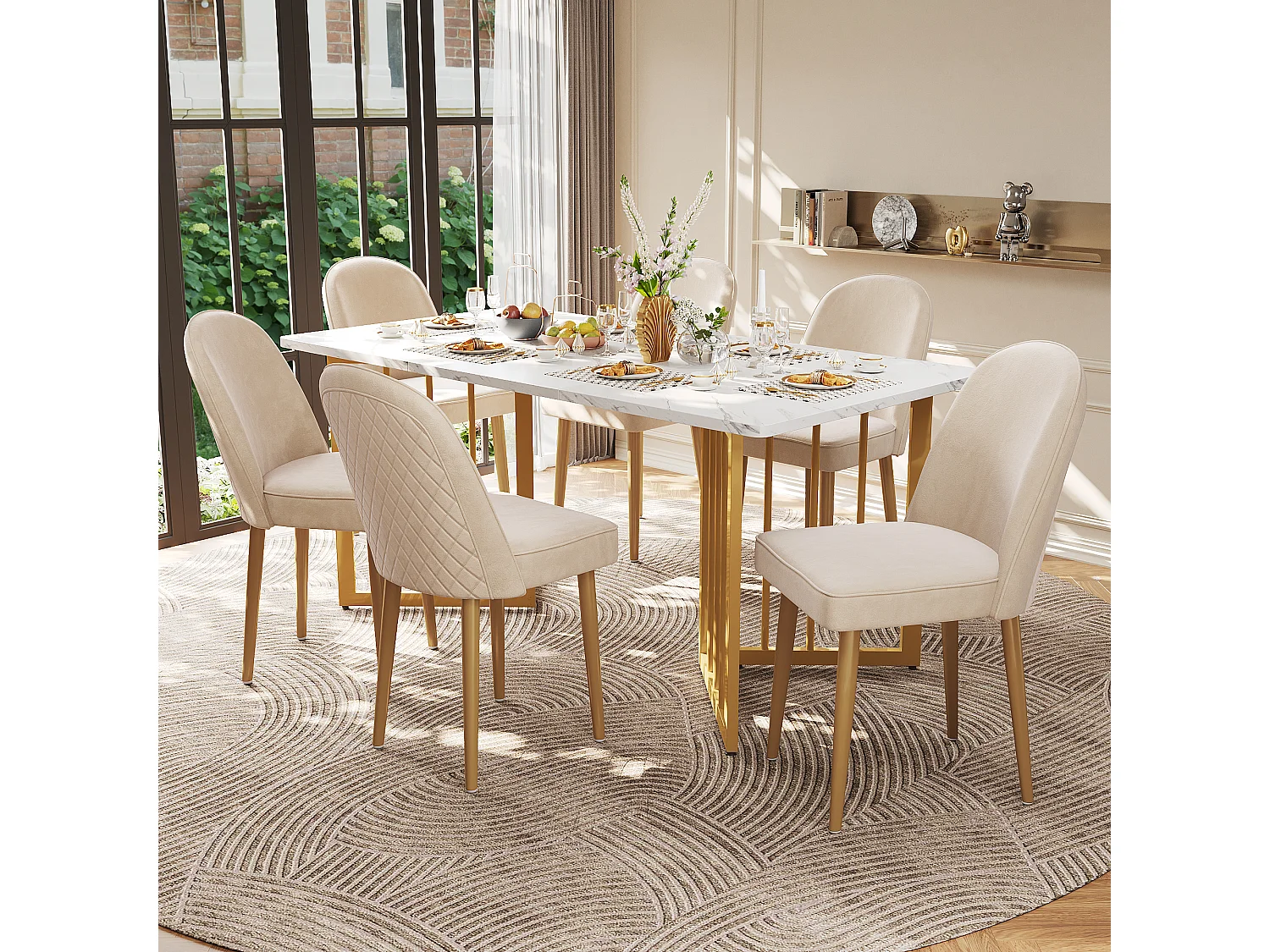 eetkamerstoelen, beige fluwelen stoelen met gouden metalen poten, modern en comfortabel design (45,5 x 62 x 87,5 cm)