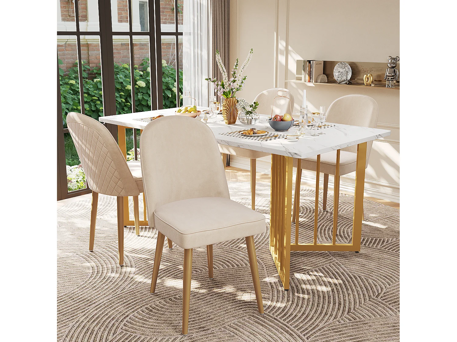 eetkamerstoelen, beige fluwelen stoelen met gouden metalen poten, comfortabel en elegant (45,5 x 62 x 87,5 cm)
