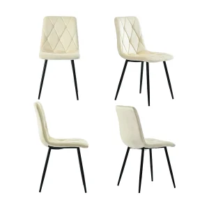 Eetkamerstoel (set van 4), beige twill fluwelen stoel, metalen frame, metalen poten (44x40x86 cm)
