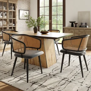 Eetkamerstoelen van rotan (4 stuks), fluwelen kussen, modern design, metalen poten, grijs (47x51x79 cm) Eetkamerstoelen van rotan (4 stuks), fluwelen kussen, modern design, metalen poten, grijs (47x51x79 cm)