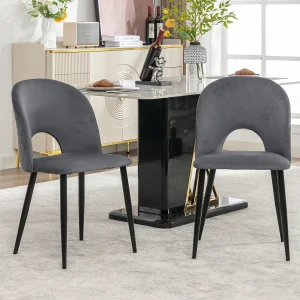 Eetkamerstoel (2 stuks), designstoel met rugleuning, metalen frame, verstelbare poten, ruitpatroon op de rugleuning, grijs (47x44x84 cm) Eetkamerstoel (2 stuks), designstoel met rugleuning, metalen frame, verstelbare poten, ruitpatroon op de rugleuning, grijs (47x44x84 cm)