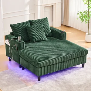 Fluwelen hoekbank met ingebouwde opbergruimte, ledverlichting en USB-poorten, smaragdgroen (126x56x26,5cm) Fluwelen hoekbank met ingebouwde opbergruimte, ledverlichting en USB-poorten, smaragdgroen (126x56x26,5cm)
