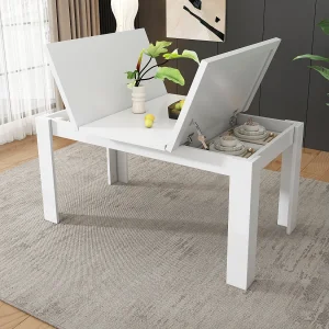 Eettafel 12070 cm, met opbergruimte, modern design, MDF, wit (120,65×49,53×22,23 cm) Eettafel 12070 cm, met opbergruimte, modern design, MDF, wit (120,65×49,53×22,23 cm)