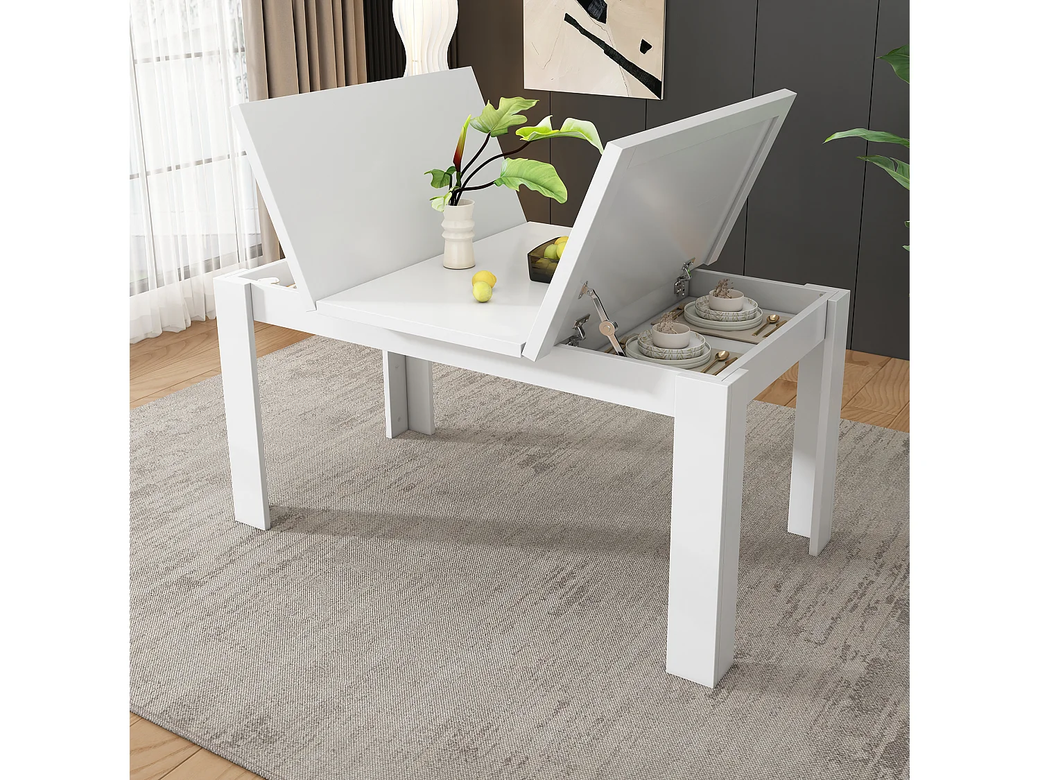 Eettafel 12070 cm, met opbergruimte, modern design, MDF, wit (120,65x49,53x22,23 cm)