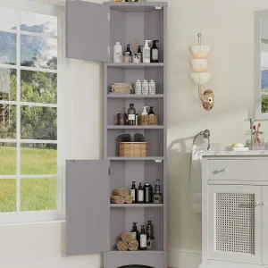 Driehoekig badmeubel 36,5×24,5×170 cm – 3 open vakken – 2 deuren – grijs