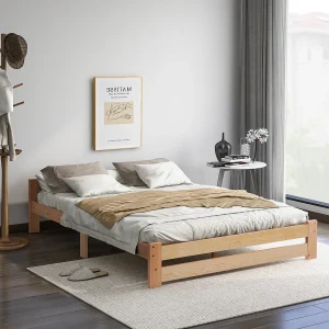 Futonbed van massief hout met hoofdbord en lattenbodem, 200 x 140 cm, hout Futonbed van massief hout met hoofdbord en lattenbodem, 200 x 140 cm, hout