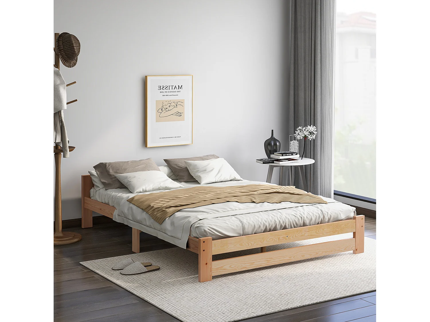 Futonbed van massief hout met hoofdbord en lattenbodem, 200 x 140 cm, hout