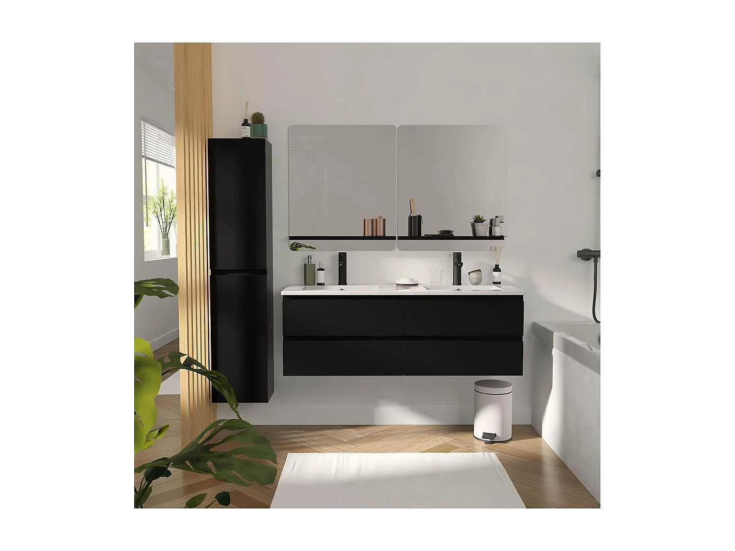 Dubbele wastafelmeubel + wastafel + spiegel + SORRENTO kolom