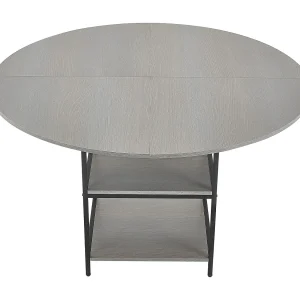 Ensemble Tafel SucceBuy Ronde Eettafel, 119 cm, Houten Eettafel voor 2-4 Personen, Modern Rond Meubel met Opbergplank en Metalen Poten, Grijs (Alleen Tafel)