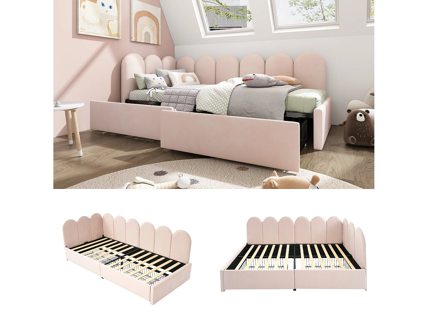 Eenpersoonsbed met opberglades, fluwelen slaapbank, 90x190 cm, grijs (199x94x76 cm)