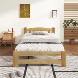 Eenpersoonsbed van massief hout, futonframe met hoofdeinde en lattenbodem, voor volwassenen en kinderen, 90×200 cm Eenpersoonsbed van massief hout, futonframe met hoofdeinde en lattenbodem, voor volwassenen en kinderen, 90×200 cm