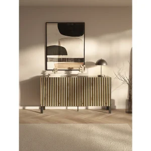 Dressoir met 3 deuren – drie lades en lamellenfront – 154 cm – zwart/eiken artisan – TELIRE